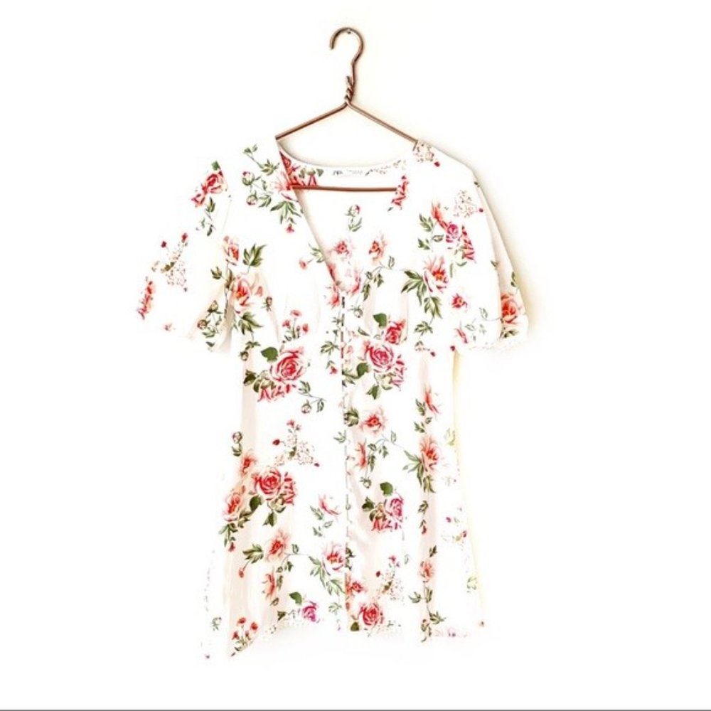 Zara White Linen Blend Puff Sleeve Button Front Mini Dress - Picture 2 of 11